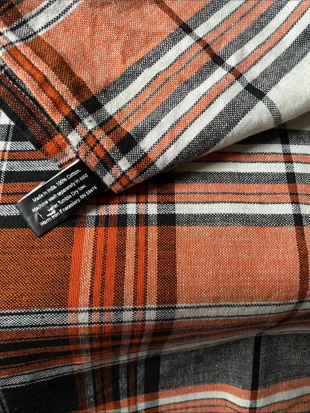 Fall Barn Plaid Orange Black & White tablecloth 60”x84”